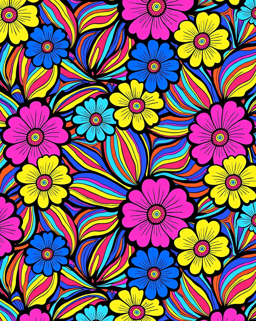 Psychedelic Floral Waves Pattern Rug