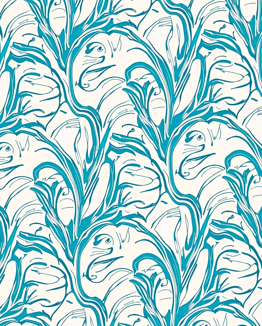 Aqua Flowing Vine Nouveau Pattern Rug