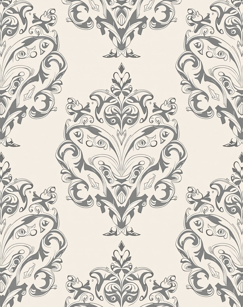Elegant Gray Damask Ornament Pattern Rug