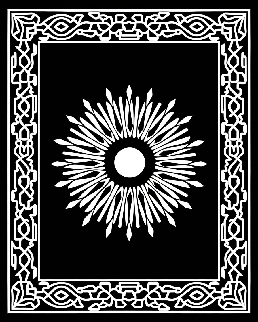 Intricate Sunburst with Geometric Frame Rug