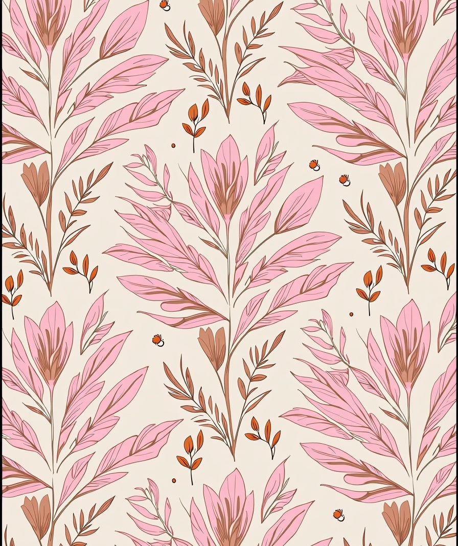 Pink Floral Botanical Pattern Rug