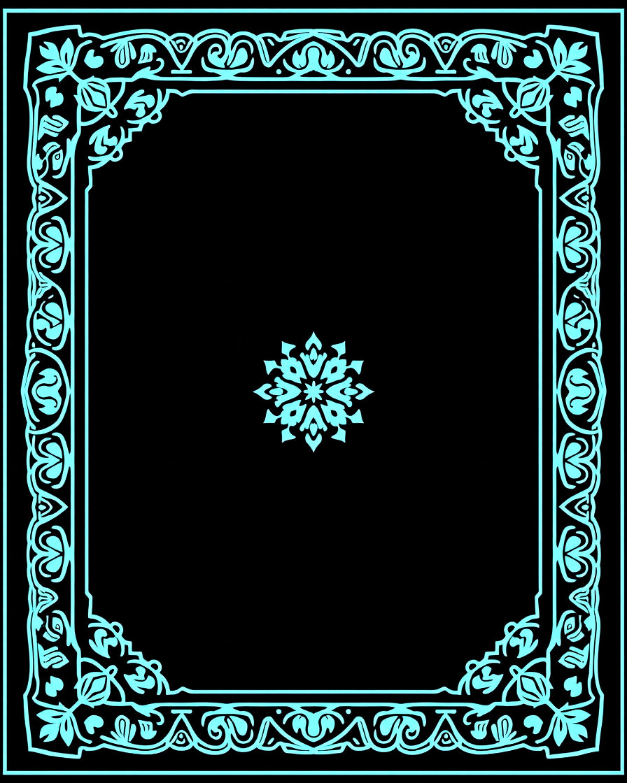 Ornate Cyan Floral Tassel Frame Rug