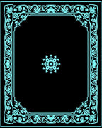 Ornate Cyan Floral Tassel Frame Rug