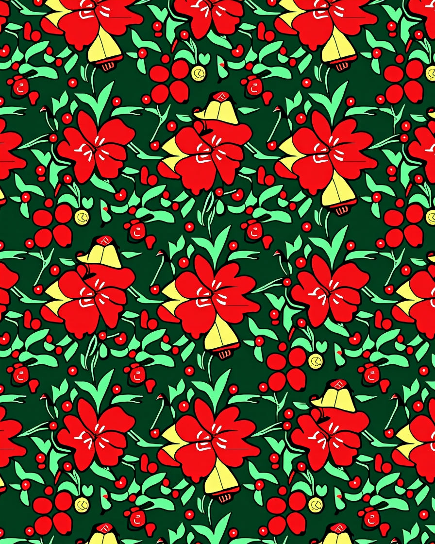 Bold Red Floral Branches Pattern Rug