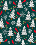 Festive Red Birds White Trees Snowflakes Rug