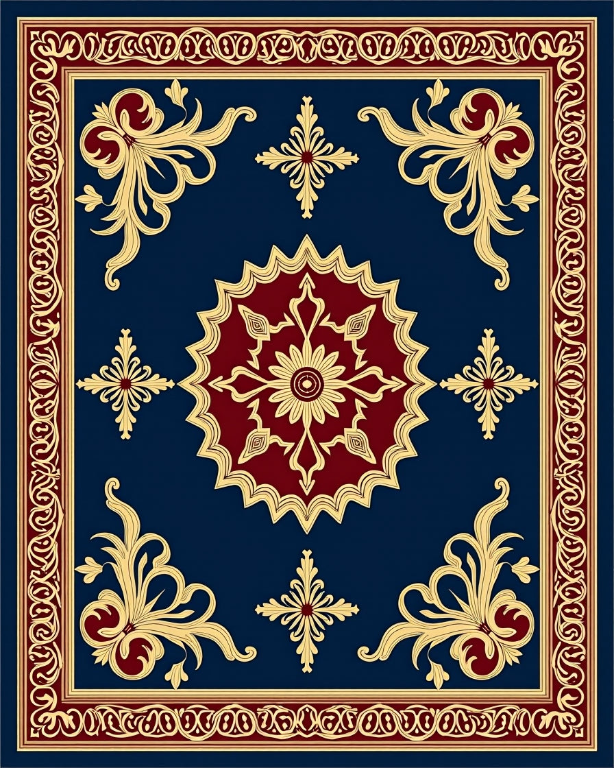 Regal Blue Gold Floral Rug