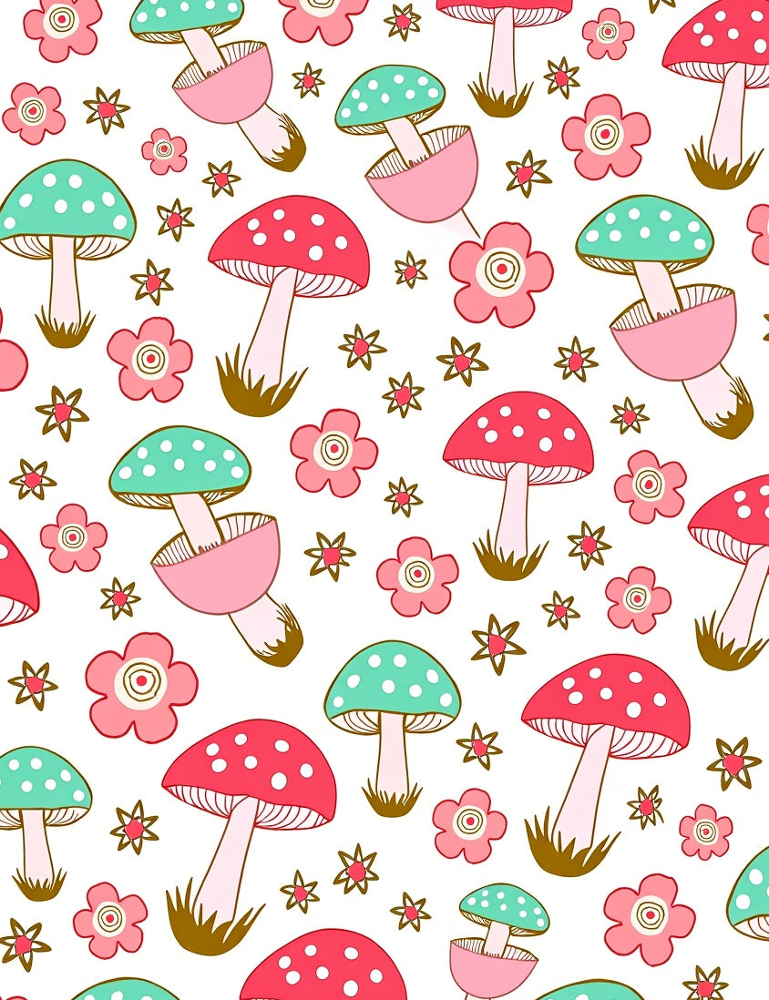 Whimsical Mushroom Flower Pattern Rug