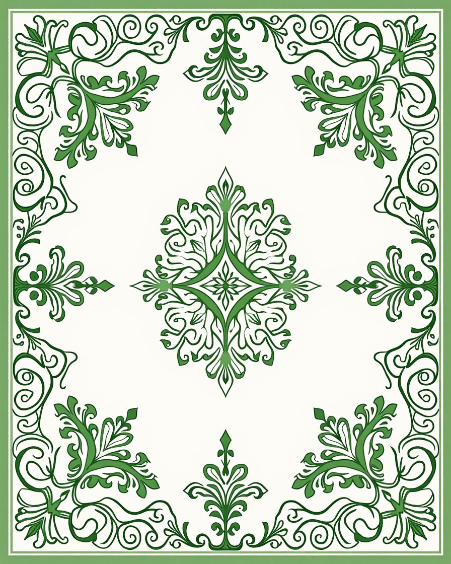 Verdant Floral Scroll Square Medallion Rug