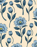 Light Blue Floral Botanical Pattern Rug