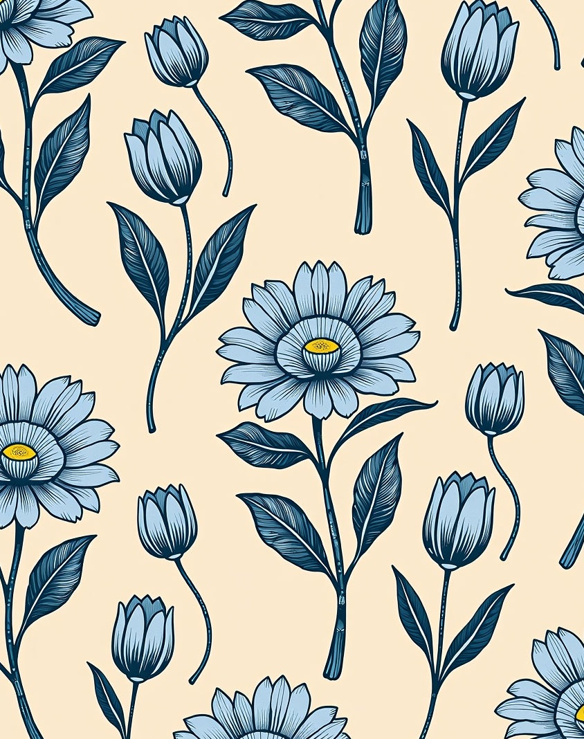 Light Blue Floral Botanical Pattern Rug