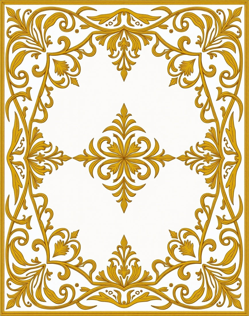 Golden Floral Scrollwork Design Rug