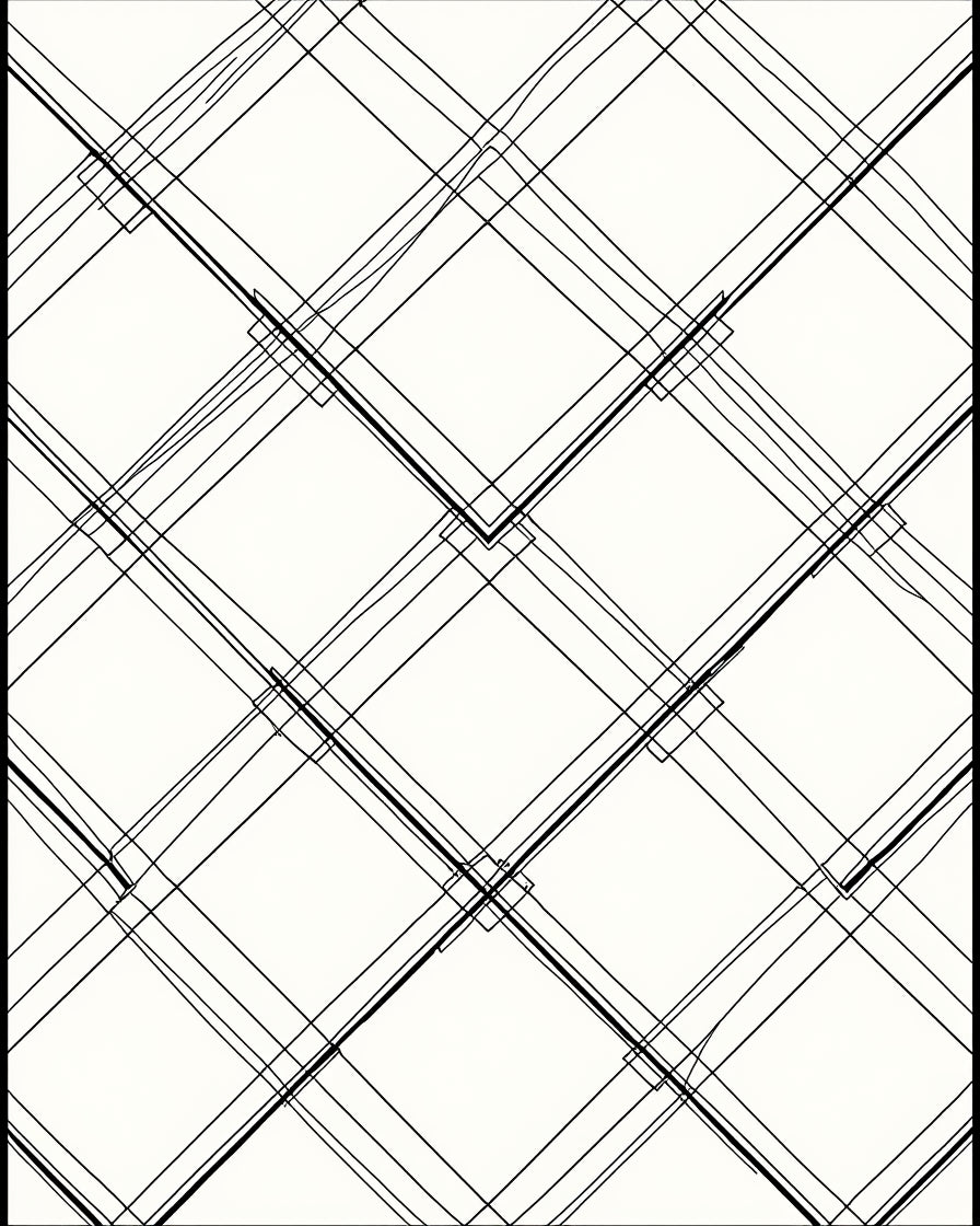 Diagrammatic Black White Intersecting Lines Rug