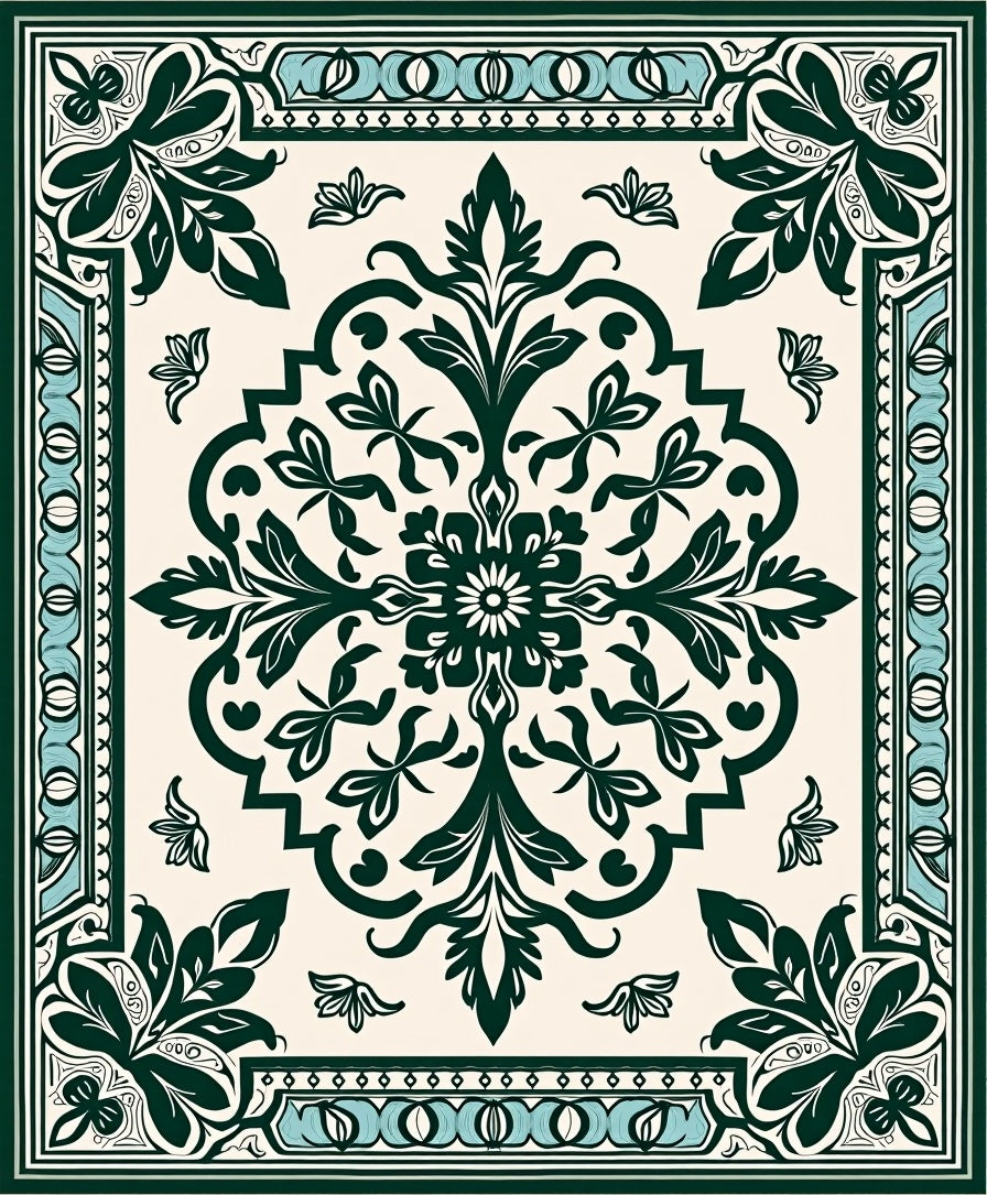 Traditional Green Floral Medallion Design Rug