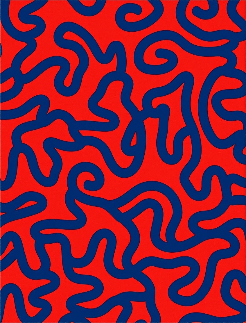 Bold Abstract Red And Blue Swirl Rug