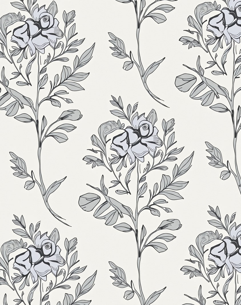 Elegant Floral Vine Line Drawing Rug