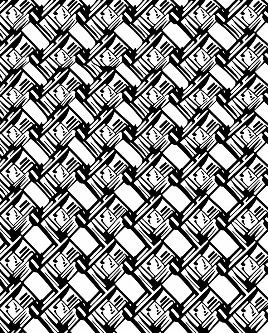 Abstract Interlocking Black White Graphic Rug