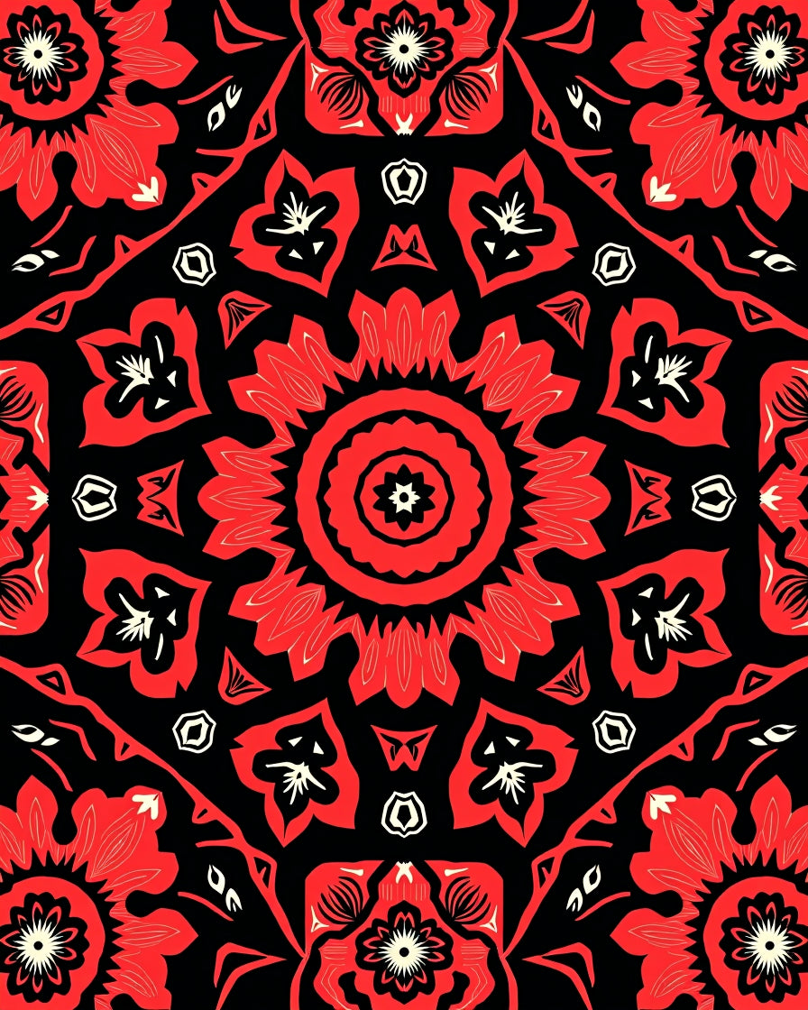 Bold Red Floral Medallion Art Rug