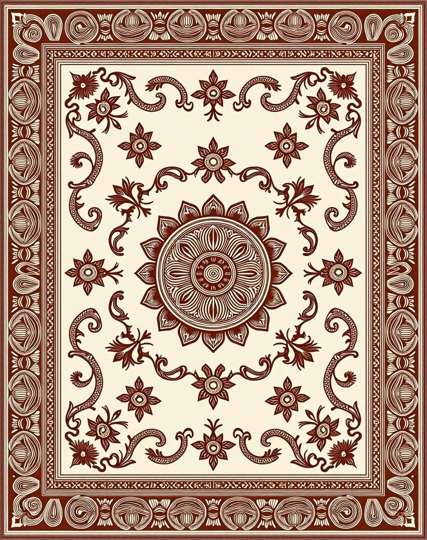 Crimson Floral Medallion Border Rug
