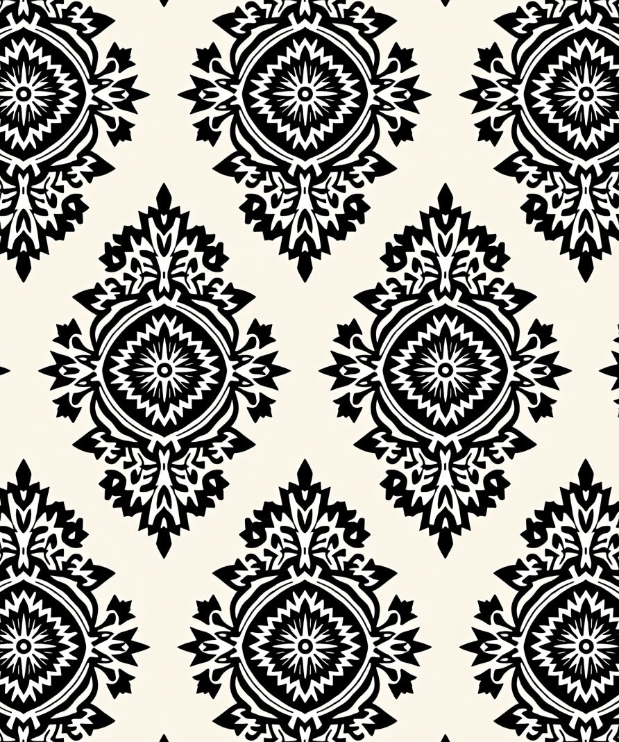 Classic Black White Damask Pattern Rug
