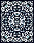 Intricate Blue White Floral Mandala Design Rug