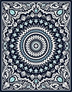Intricate Blue White Floral Mandala Design Rug