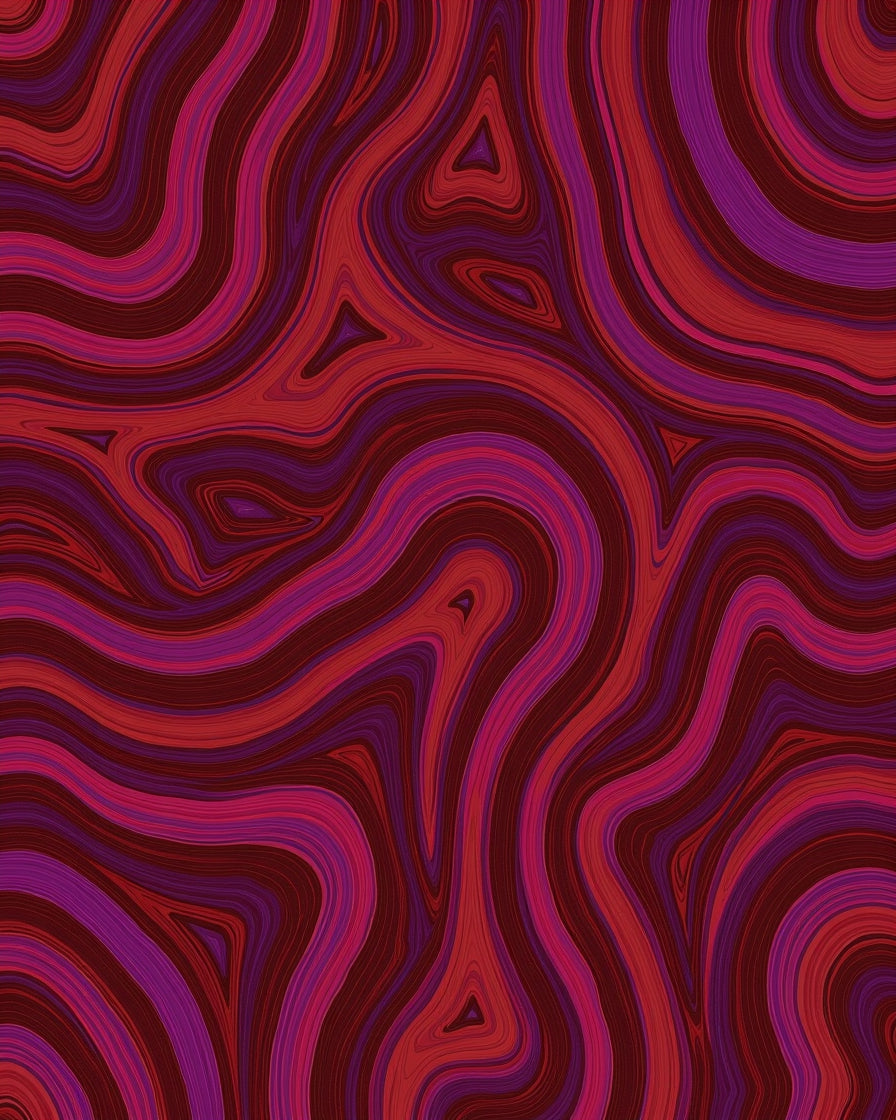 Crimson Jagged Swirl Pattern Rug