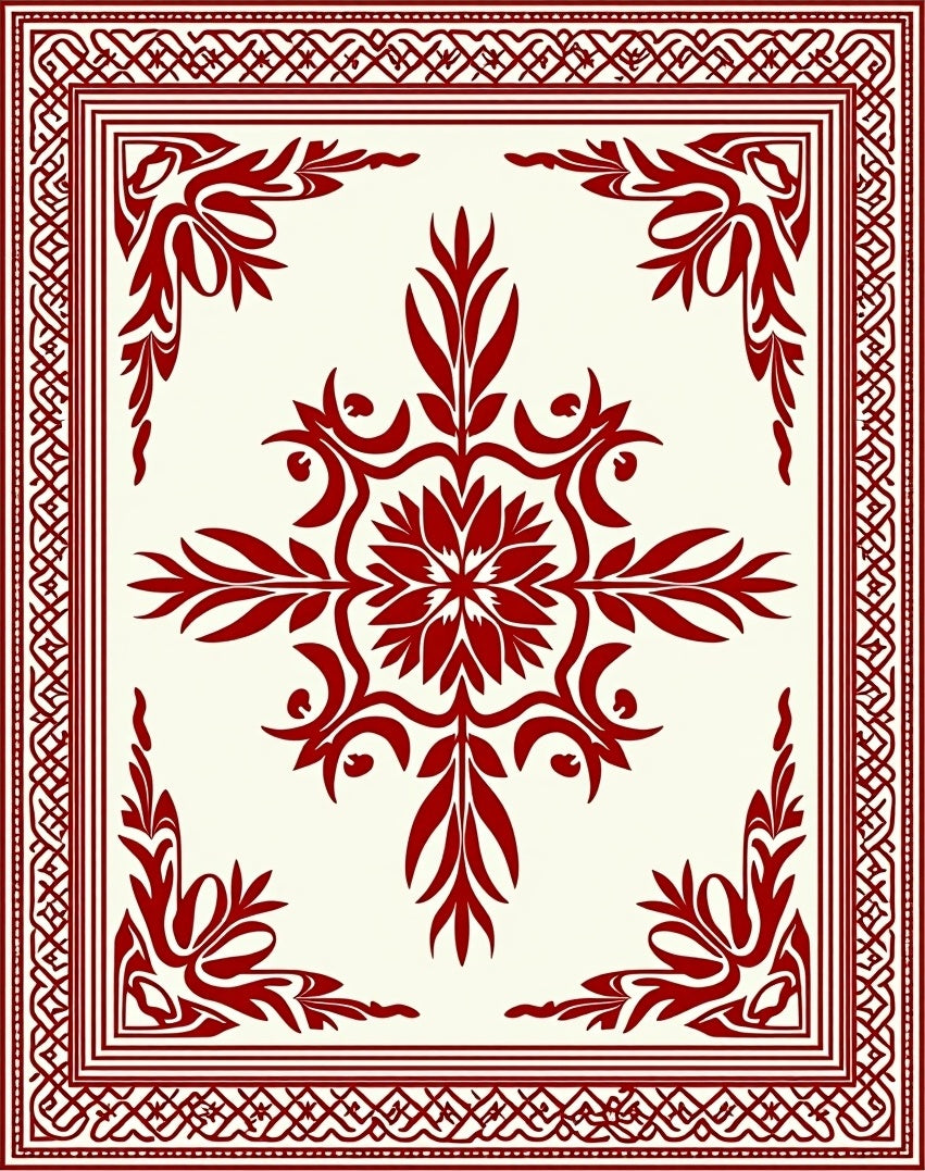 Crimson Vintage Floral Scroll Rug