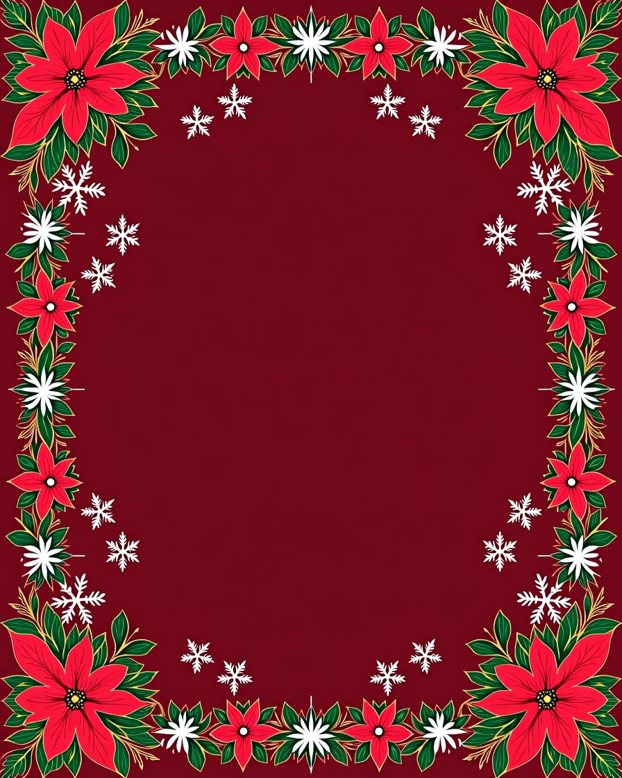 Crimson Poinsettia Snowfall Holiday Border Rug