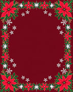 Crimson Poinsettia Snowfall Holiday Border Rug