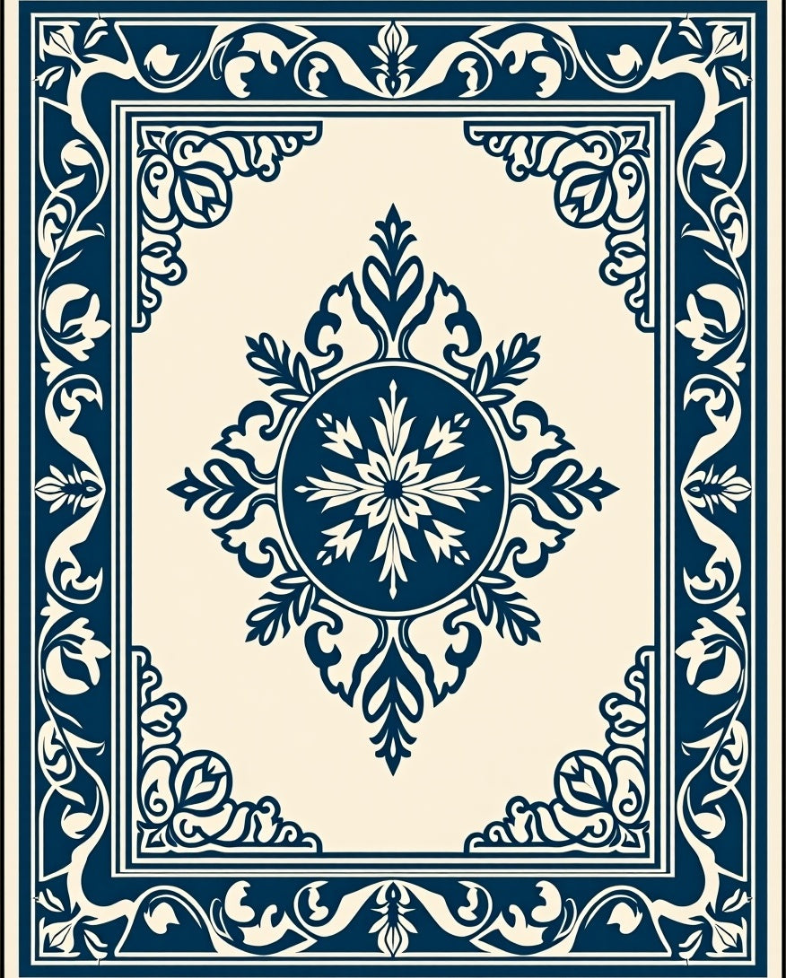 Classic Indigo Floral Medallion Border Rug