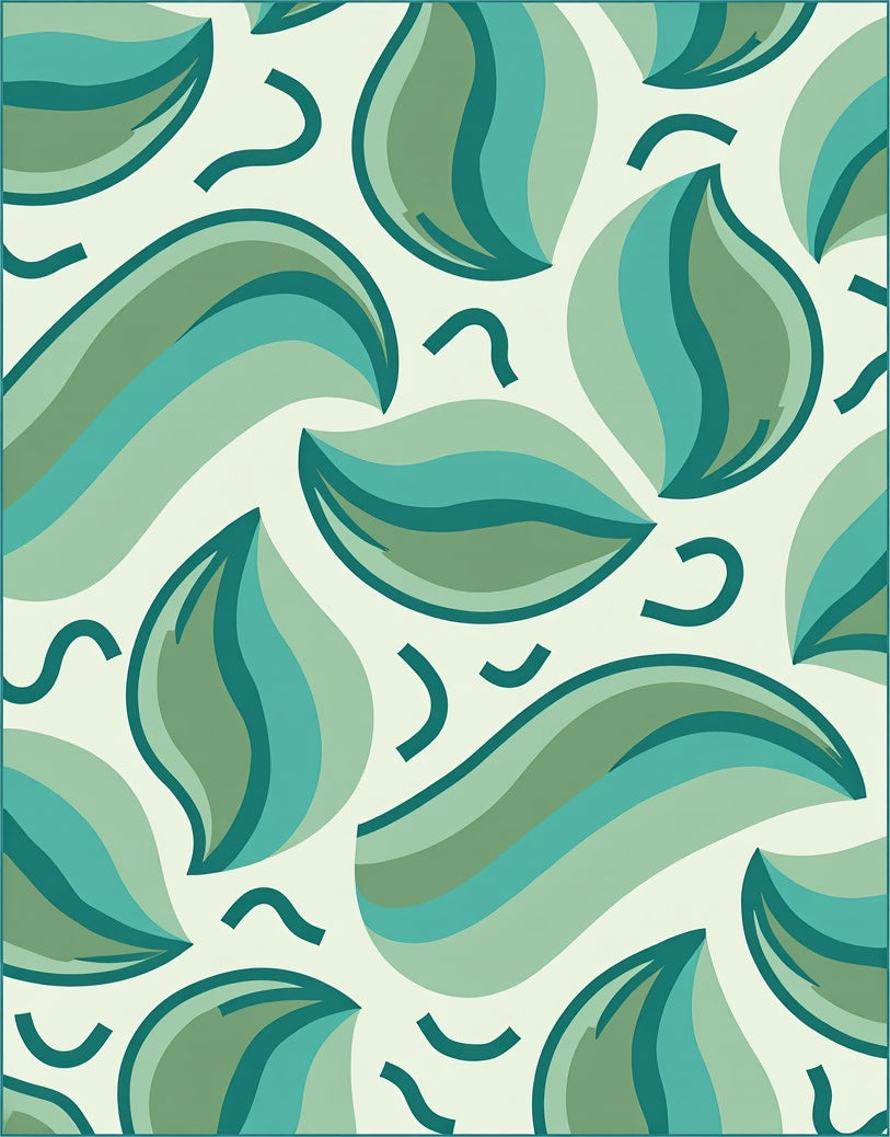 Teal Leafy Organic Wave Pattern Rug