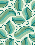 Teal Leafy Organic Wave Pattern Rug