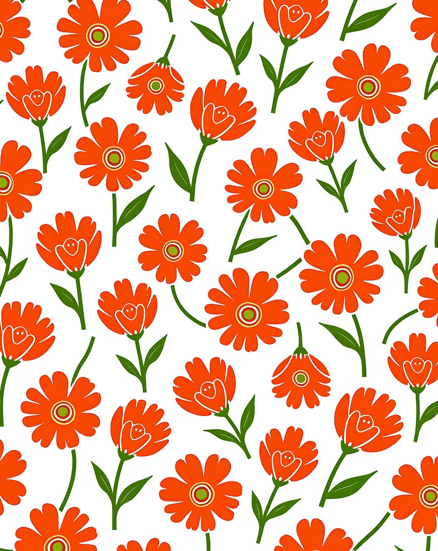 Bright Orange Floral Pattern Rug