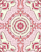 Ornate Floral Medallion Pink Cream Rug