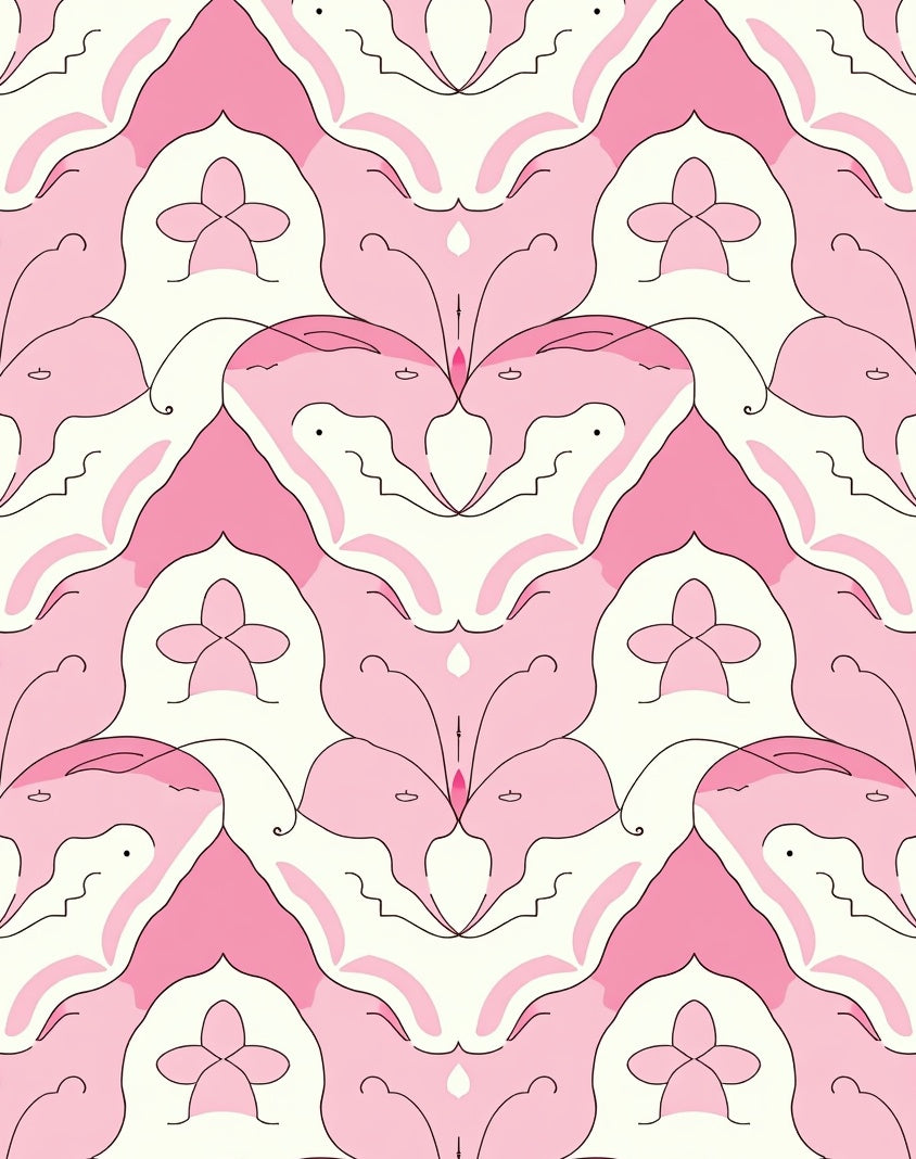 Pink Floral Symmetry Design Rug
