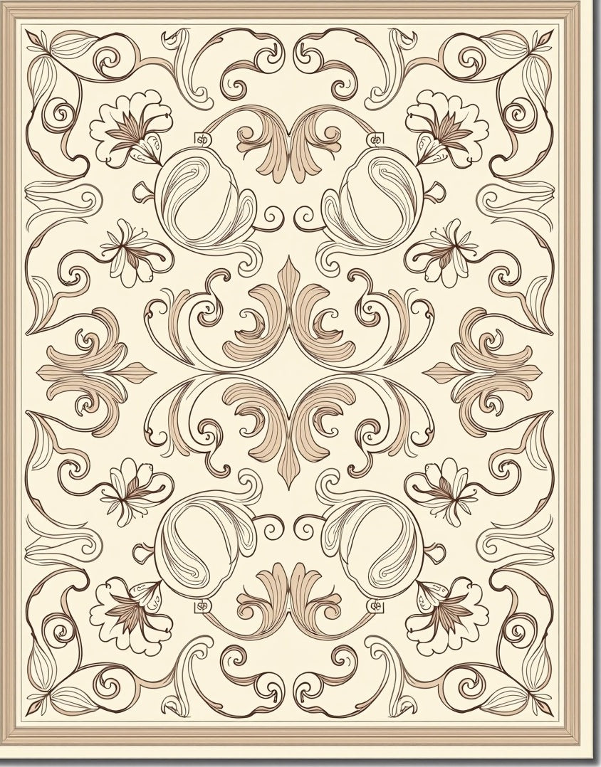 Ornate Floral Scrollwork Pattern Rug