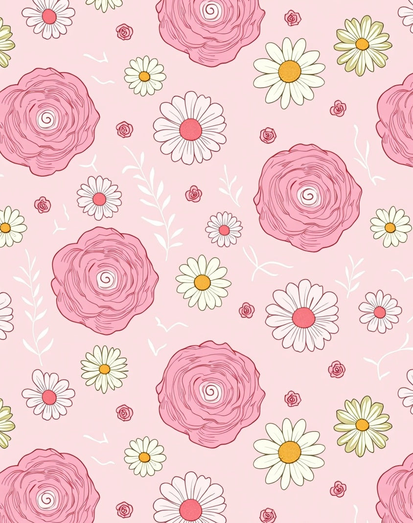 Pink Rose Daisy Floral Pattern Rug