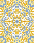 Sunlight Yellow Blue Damask Tile Rug