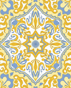 Sunlight Yellow Blue Damask Tile Rug