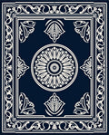 Ornate Navy Floral Medallion Pattern Rug