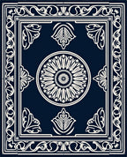 Ornate Navy Floral Medallion Pattern Rug
