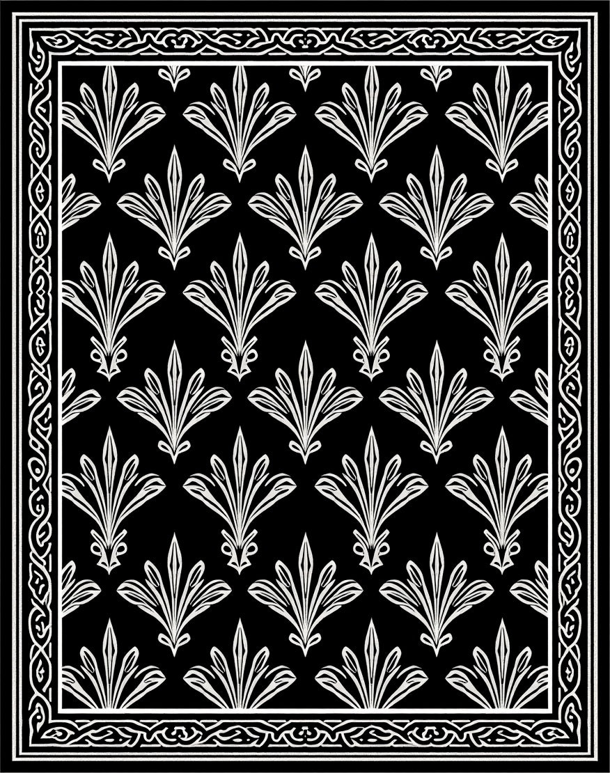 Classic Black White Floral Pattern Rug