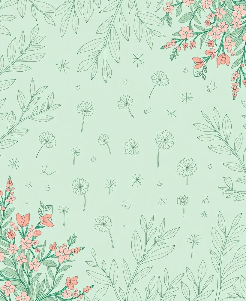 Delicate Floral Outline Sprig Design Rug