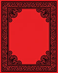 Black Red Ornate Scroll Border Design Rug