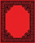Black Red Ornate Scroll Border Design Rug