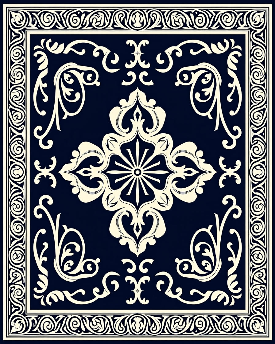 Intricate Floral Scrollwork Symmetry Rug