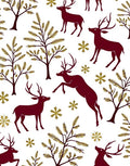 Burgundy Deer Forest with Gold Snowflakes Rug