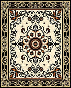 Ornate Black Gold Floral Medallion Rug