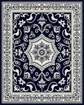Ornate Floral Medallion Creamy Navy Rug