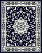 Ornate Floral Medallion Creamy Navy Rug